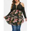 Taille Plus ouvert épaule imprimé petites fleurs Criss Cross T-shirt - Aurora Noir 1X