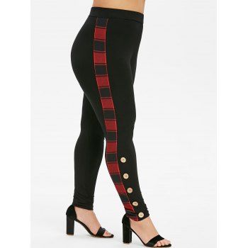 

Plus Size High Waist Plaid Trim Buttoned Pants, Black