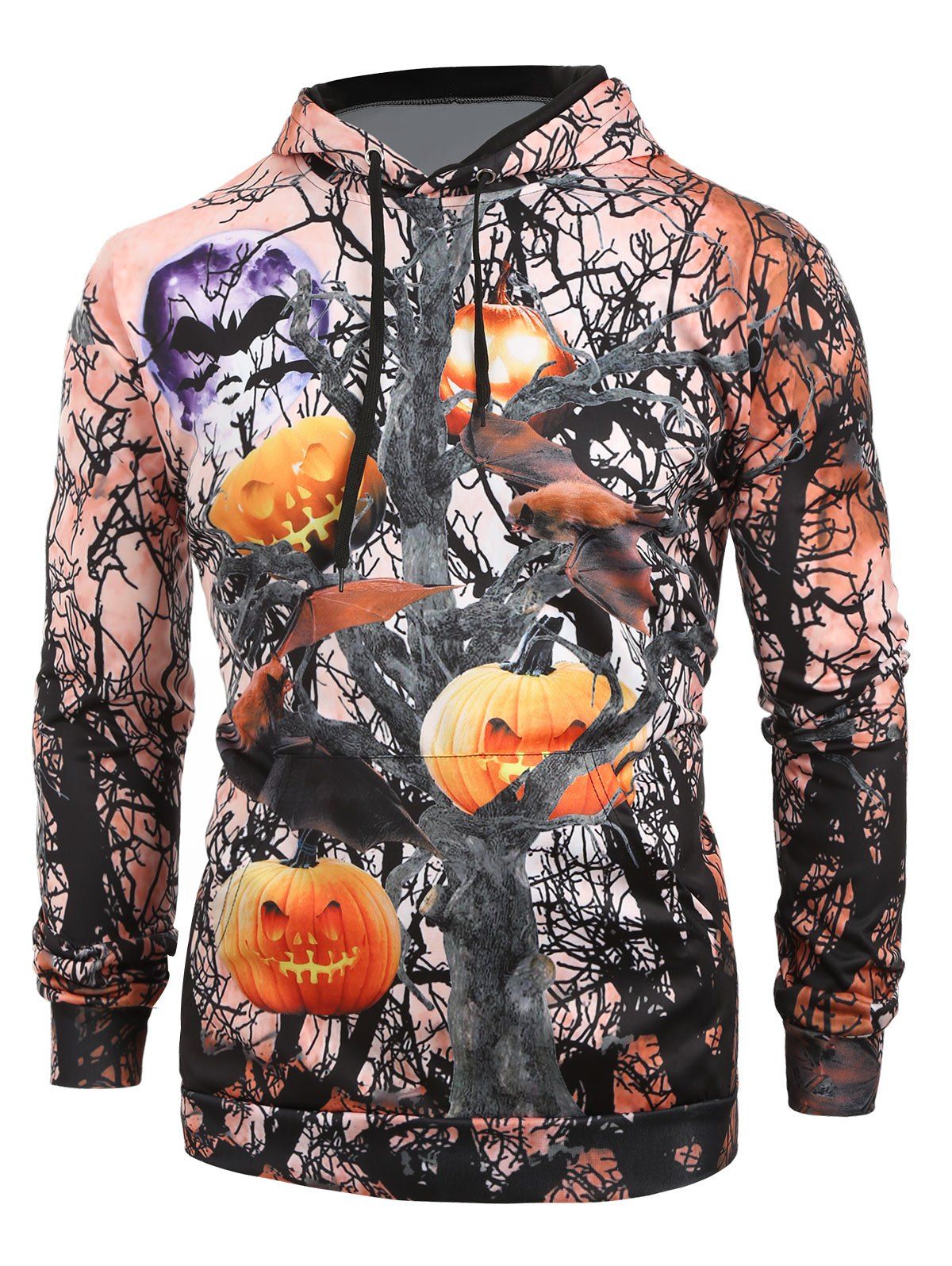Sweat à Capuche d'Halloween Citrouille Lune et Forêt Imprimées avec Poche Kangourou - multicolor 2XL