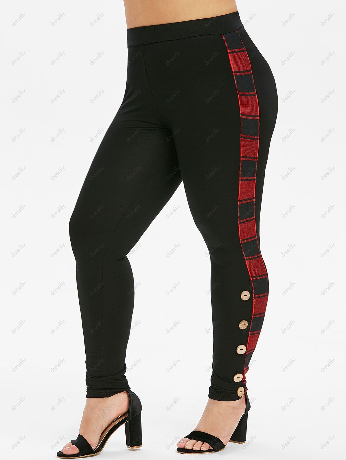 Plus Size High Waist Plaid Trim Buttoned Pants - BLACK 3X