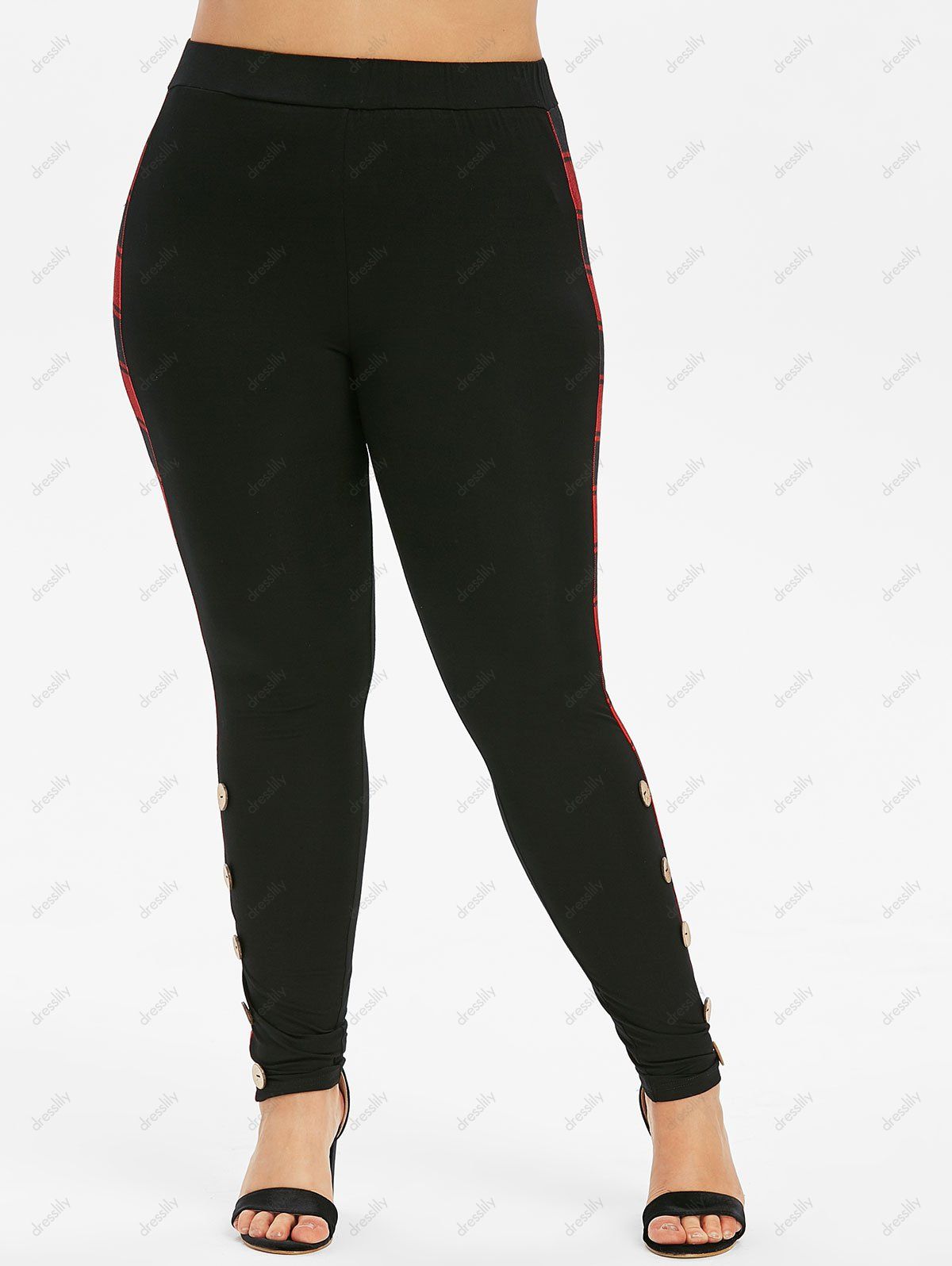 Plus Size High Waist Plaid Trim Buttoned Pants - BLACK 3X