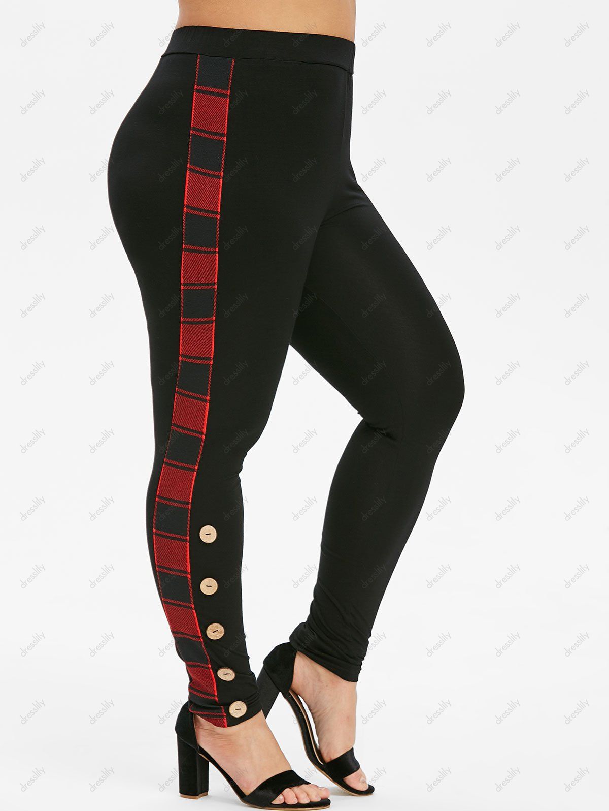 Plus Size High Waist Plaid Trim Buttoned Pants - BLACK 3X