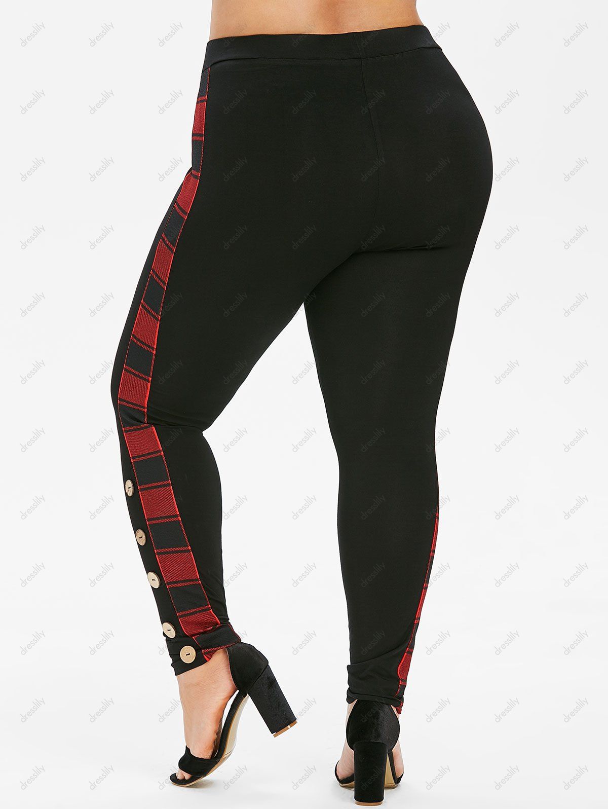Plus Size High Waist Plaid Trim Buttoned Pants - BLACK 3X