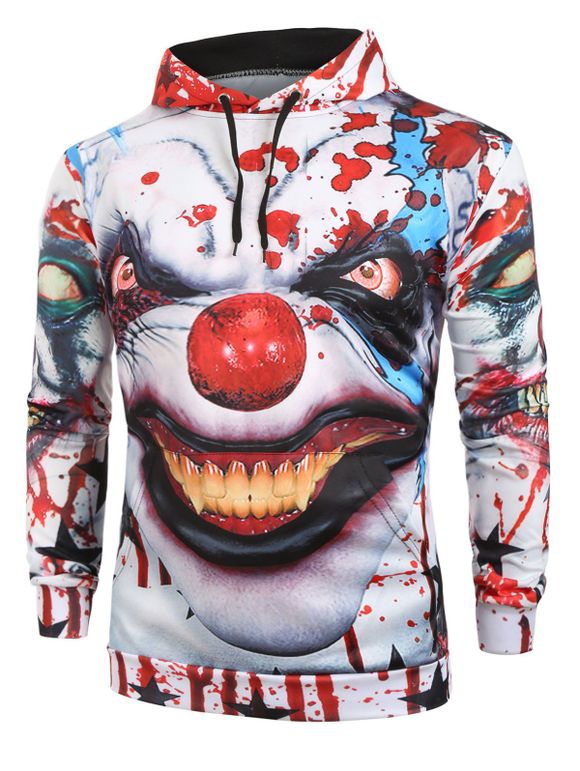 Halloween Clown Bloody Star Painting Print Pullover Hoodie - multicolor XL