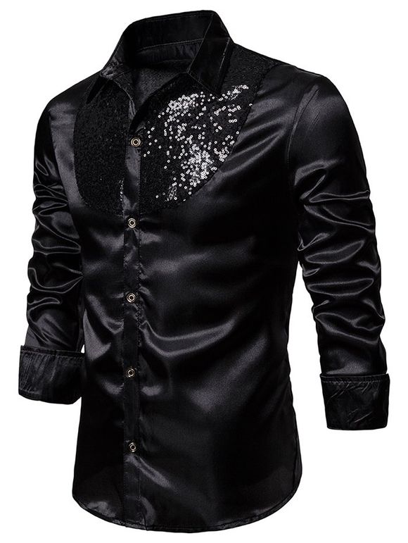 Chemise Boutonnée à Manches Longues à Paillettes - Noir S