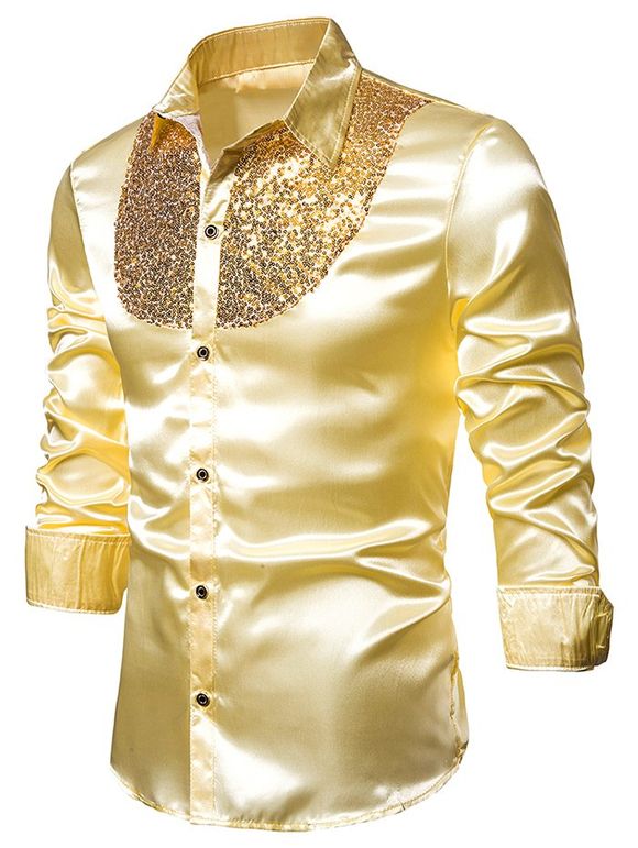Chemise Boutonnée à Manches Longues à Paillettes - Jaune S