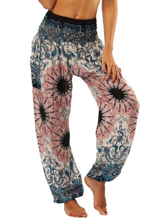 Pantalon de yoga à poche à la taille avec fleurs - multicolor ONE SIZE