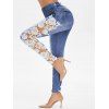 Legging Panneau Applique au Crochet Transparent à Taille Haute - Bleu Foncé Toile de Jean 2XL