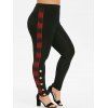 Plus Size High Waist Plaid Trim Buttoned Pants - BLACK 1X