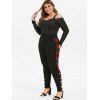 Plus Size High Waist Plaid Trim Buttoned Pants - BLACK 1X
