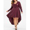Robe de Soirée Haute Basse de Grande Taille à Paillettes - Rouge Vineux 5X