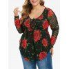 Chemisier Tunique Fleuri Imprimé de Grande Taille à Col V - Noir 3X