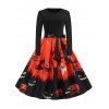 Robe Trapèze d'Halloween Vintage Citrouille Fantôme Imprimés de Grande Taille - multicolor A 1X