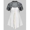 T-shirt de Grande Taille à Volants avec Débardeur à Bretelle Fine à Lacets - Noir 4X