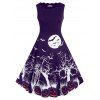 Robe d'Halloween Vintage à Imprimé Citrouille Chauve-souris de Grande Taille - Iris Pourpre 3X
