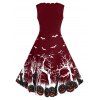 Robe d'Halloween Vintage à Imprimé Citrouille Chauve-souris de Grande Taille - Rouge Vineux 1X