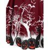 Robe d'Halloween Vintage à Imprimé Citrouille Chauve-souris de Grande Taille - Rouge Vineux 1X