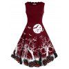Robe d'Halloween Vintage à Imprimé Citrouille Chauve-souris de Grande Taille - Rouge Vineux 2X