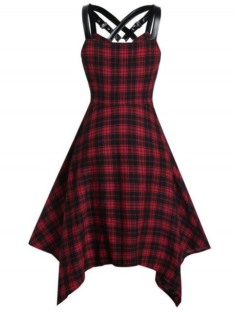 [34% OFF] 2019 Plus Size Plaid Harness Gothic Hanky Hem Dress In RED ...