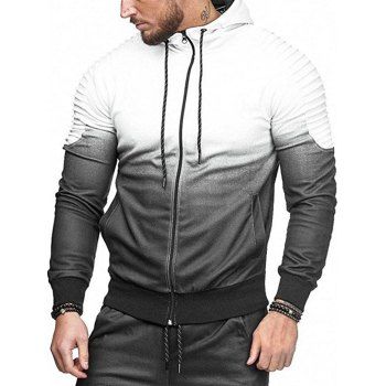 

Ombre Shoulder Pleated Sports Zip Hoodie, White