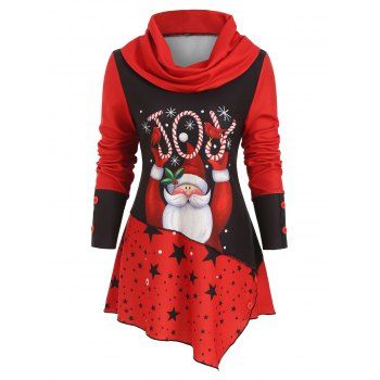 

Cowl Neck Santa Claus Asymmetric Christmas Top, Red