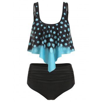 

Polka Dot Overlay Ruched Tankini Swimsuit, Turquoise