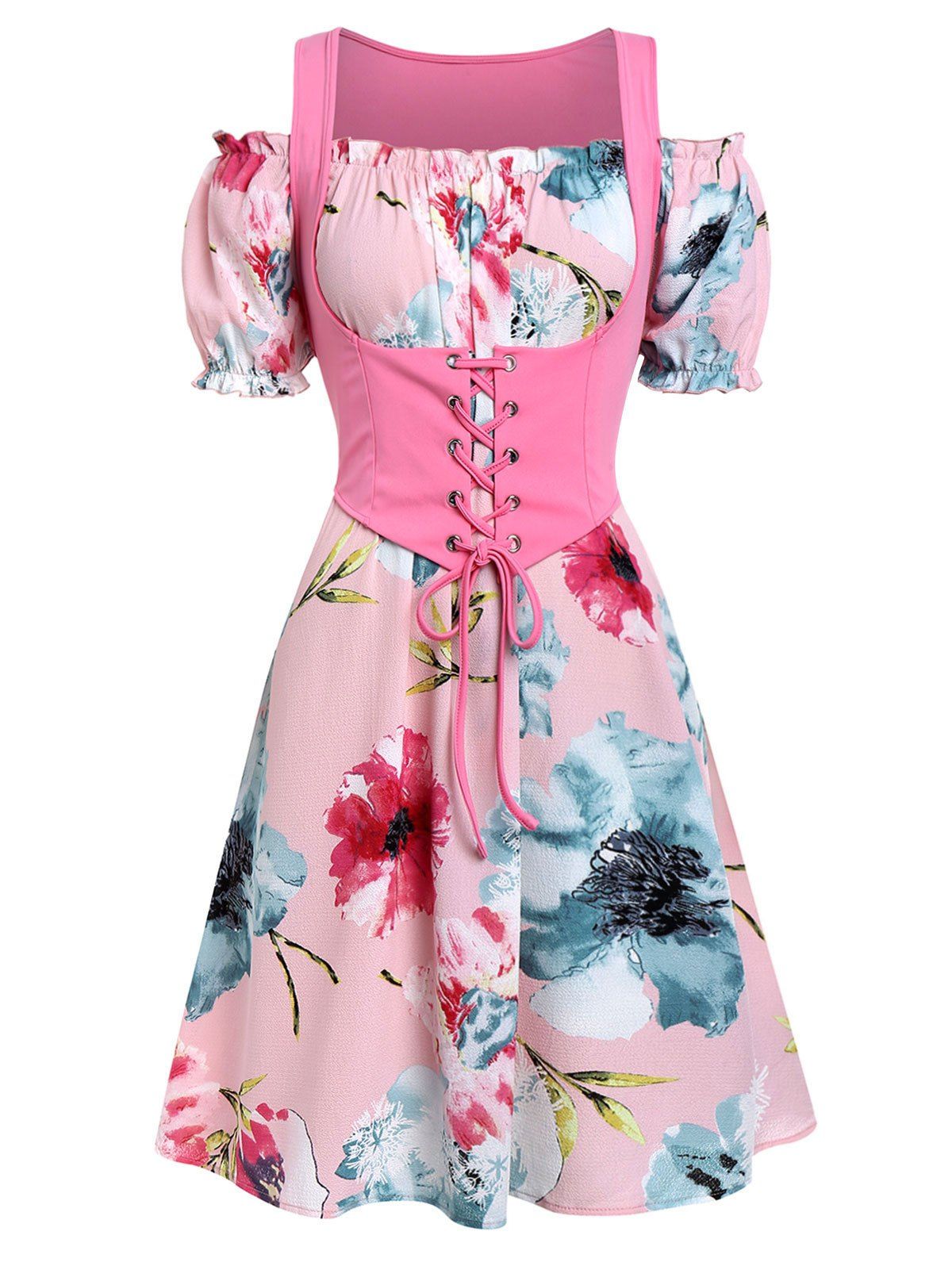 

Plus Size Off The Shoulder Dress with Tank Top, Watermelon pink
