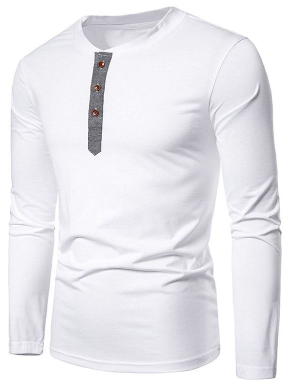 T-shirt Décontracté Contrasté à Manches Longues - Blanc M
