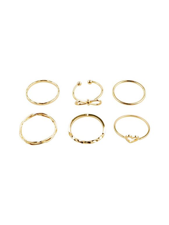Ensemble de Bague Cœur Evidée Jointive 6 Pièces - Or 