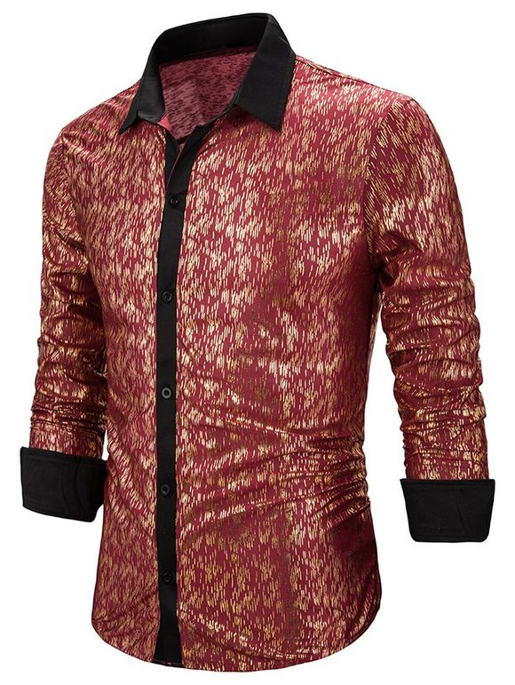 Chemise Boutonnée Dorée Imprimée à Manches Longues - Rouge S