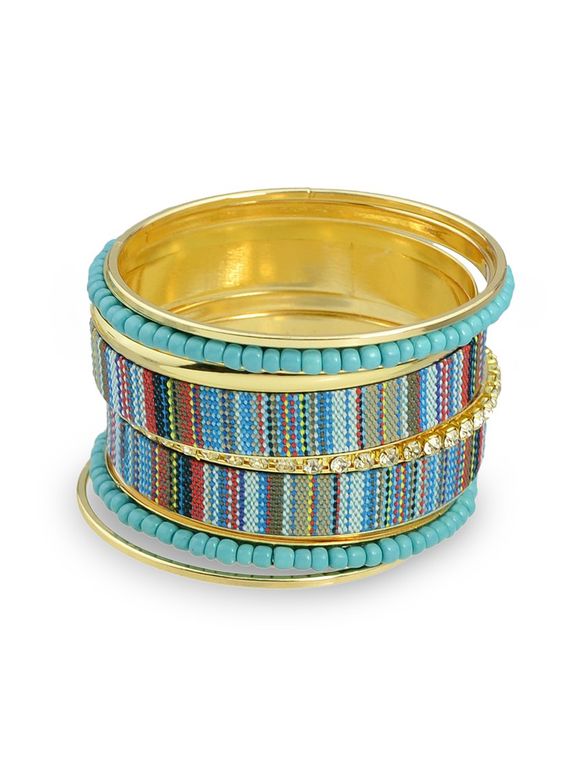 Ensemble de Bracelet Perle Géométrique Style Bohémien 9 Pièces - Bleu Zircon 