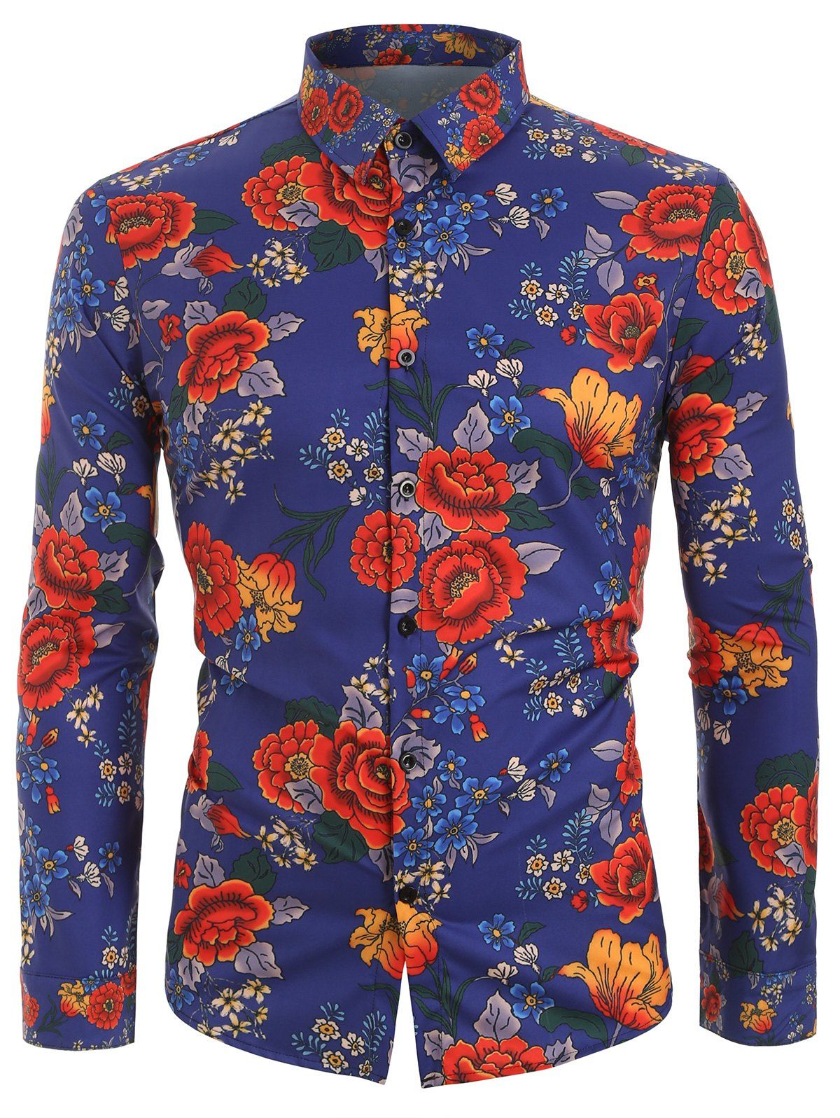 [41% OFF] 2020 Flower Print Long Sleeves Casual Shirt In CADETBLUE ...