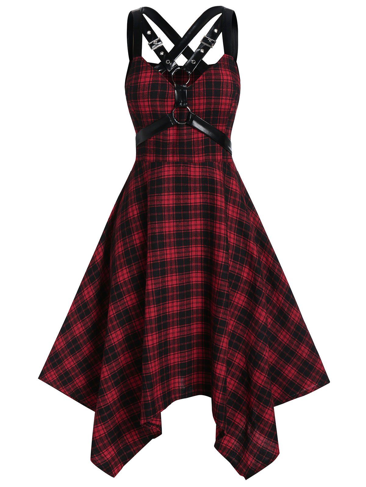 [33% OFF] 2020 Plus Size Plaid Harness Gothic Hanky Hem Dress In RED ...