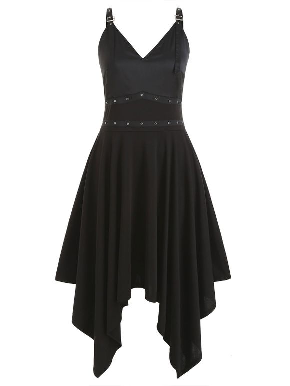 Robe Gothique à Bretelle Bouclée de Grande Taille à œillet - Noir L