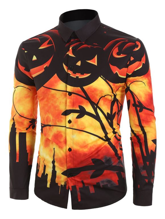 Chemise d'Halloween Graphique Citrouille Imprimée - Orange Halloween XL