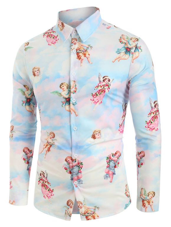 Chemise Décontractée Ange Imprimée à Manches Longues - Bleu Ciel S