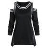 T-Shirt Zippé Contrasté à Epaule Dénudée - Noir XL