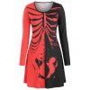 Robe T-shirt d'Halloween Squelette à Manches Longues Grande Taille - Rouge L