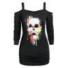 T-shirt Crâne Imprimée Découpé à Epaule Dénudée - Noir L