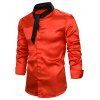 Chemise Boutonnée Contrastée Manches Longues à Col Noué - Rouge 2XL