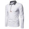 T-shirt Décontracté Contrasé avec Bouton à Manches Longues - Blanc XL