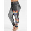 Legging Moulant Papillon Imprimé Coupe Haute Grande Taille - Noir Naturel L