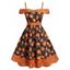 Plus Size Spaghetti Strap A Line Open Shoulder Vintage Dress - BLACK L
