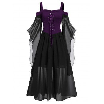Gothic Witch Dress For Women - Cold Shoulder Butterfly Sleeve Medieval Steampunk Costume