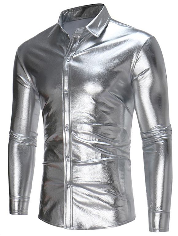 Chemise Décontractée Motif Gaufré à Manches Longues - Gris argenté S