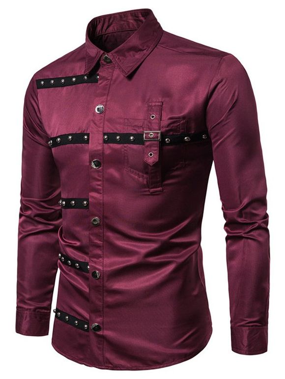 Chemise Style Punk à Manches Longues avec Rivet - Rouge Vineux XL