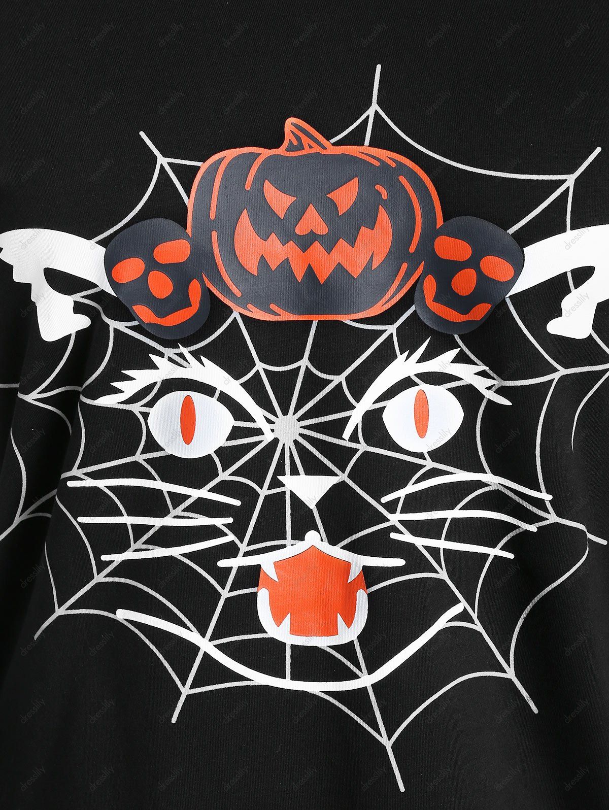 Plus Size Halloween Skew Neck Pumpkin Spider Web Print Sweatshirt - BLACK 4X