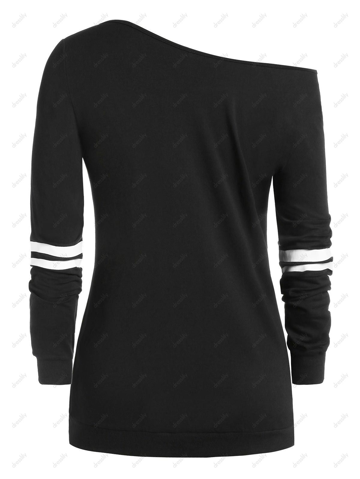 Plus Size Halloween Skew Neck Pumpkin Spider Web Print Sweatshirt - BLACK 4X