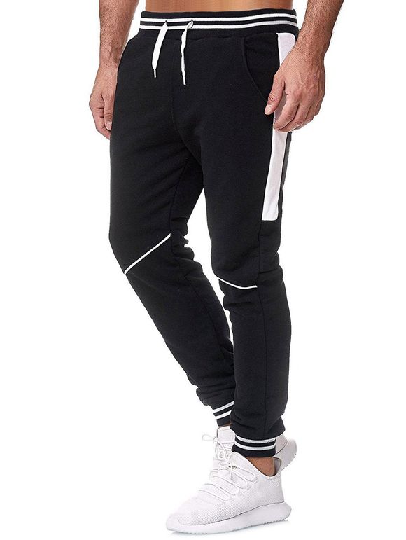 Pantalon de Jogging Décontracté en Blocs de Couleurs à Cordon - Noir Naturel XL