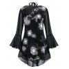 Blouse Transparente à Bretelle Soleil Imprimé à Manches de Cloche de Grande Taille - Noir 1X